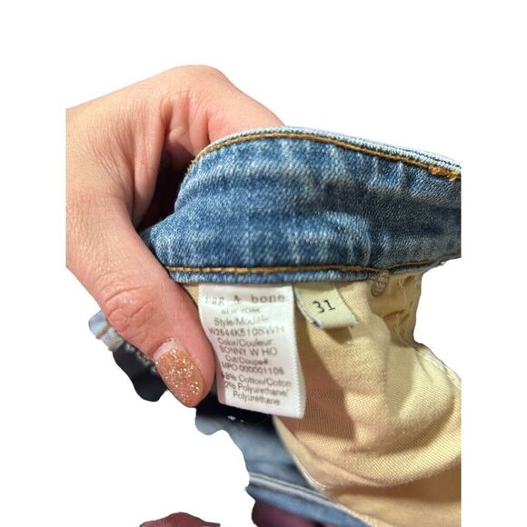 Rag & Bone Distressed Low Rise Ankle Slim Fit Boyfriend Jeans Blue Denim Size 31 - Picture 9 of 15